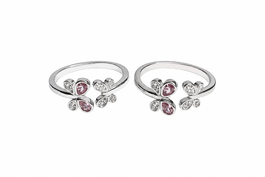 Silver Butterfly Sparkle Toe Rings : ARST336