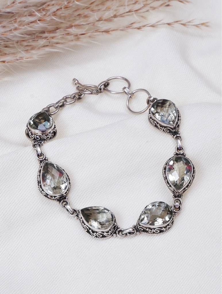 925 Sterling Silver Green Amethyst Gemstone Bracelet For Women & Girls : FU-1238