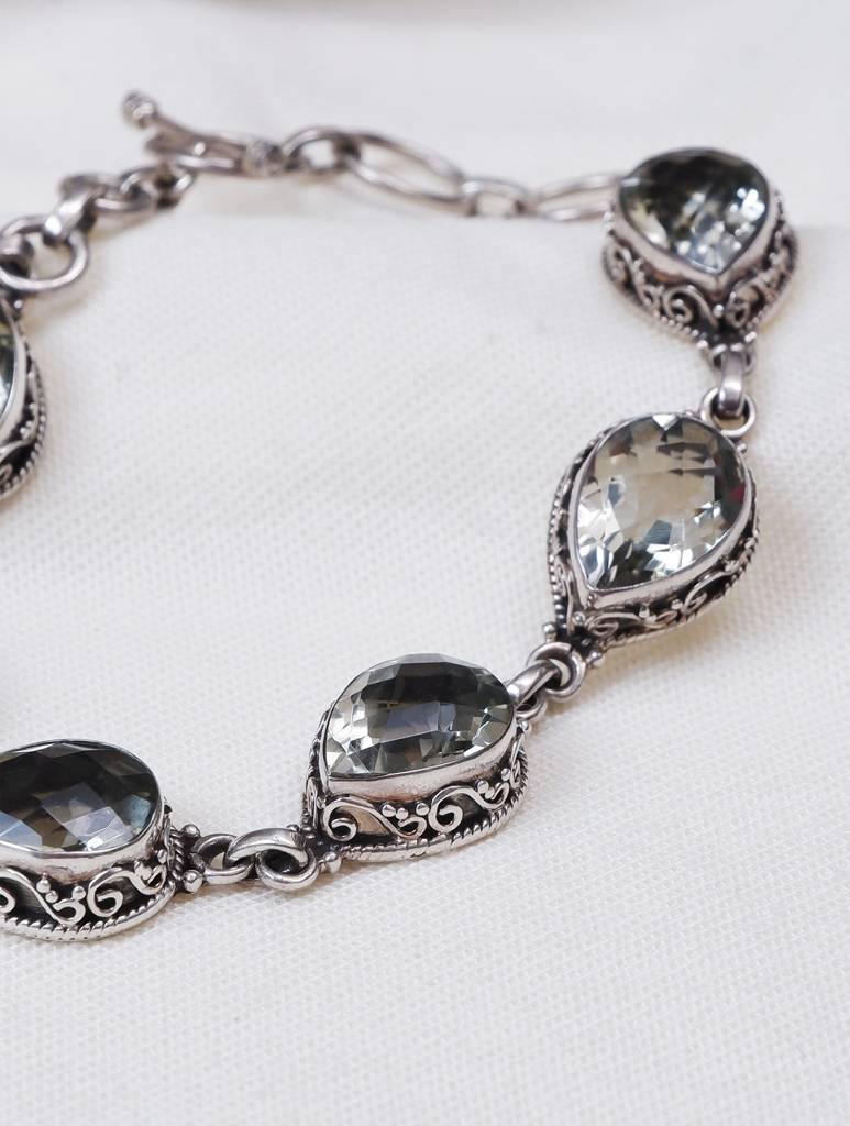 925 Sterling Silver Green Amethyst Gemstone Bracelet For Women & Girls : FU-1238