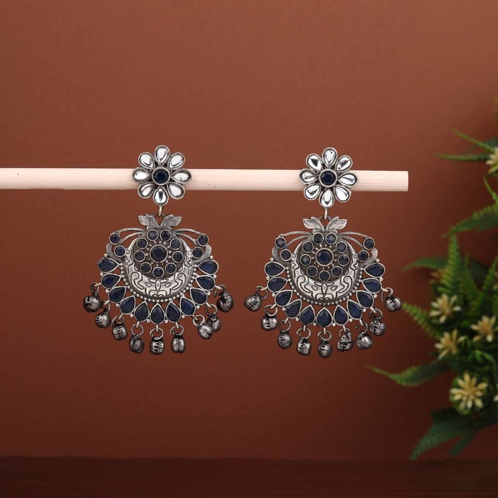 Silver Oxidised Finish Chandbali : S23DJER002SLV