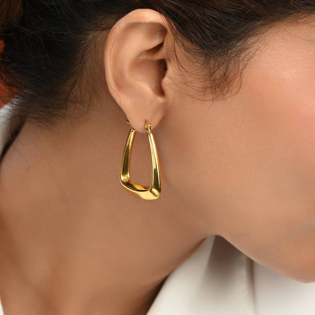 Contemporary V-Shaped Hoop Earrings - 18K Gold Plated High Polish : 100018