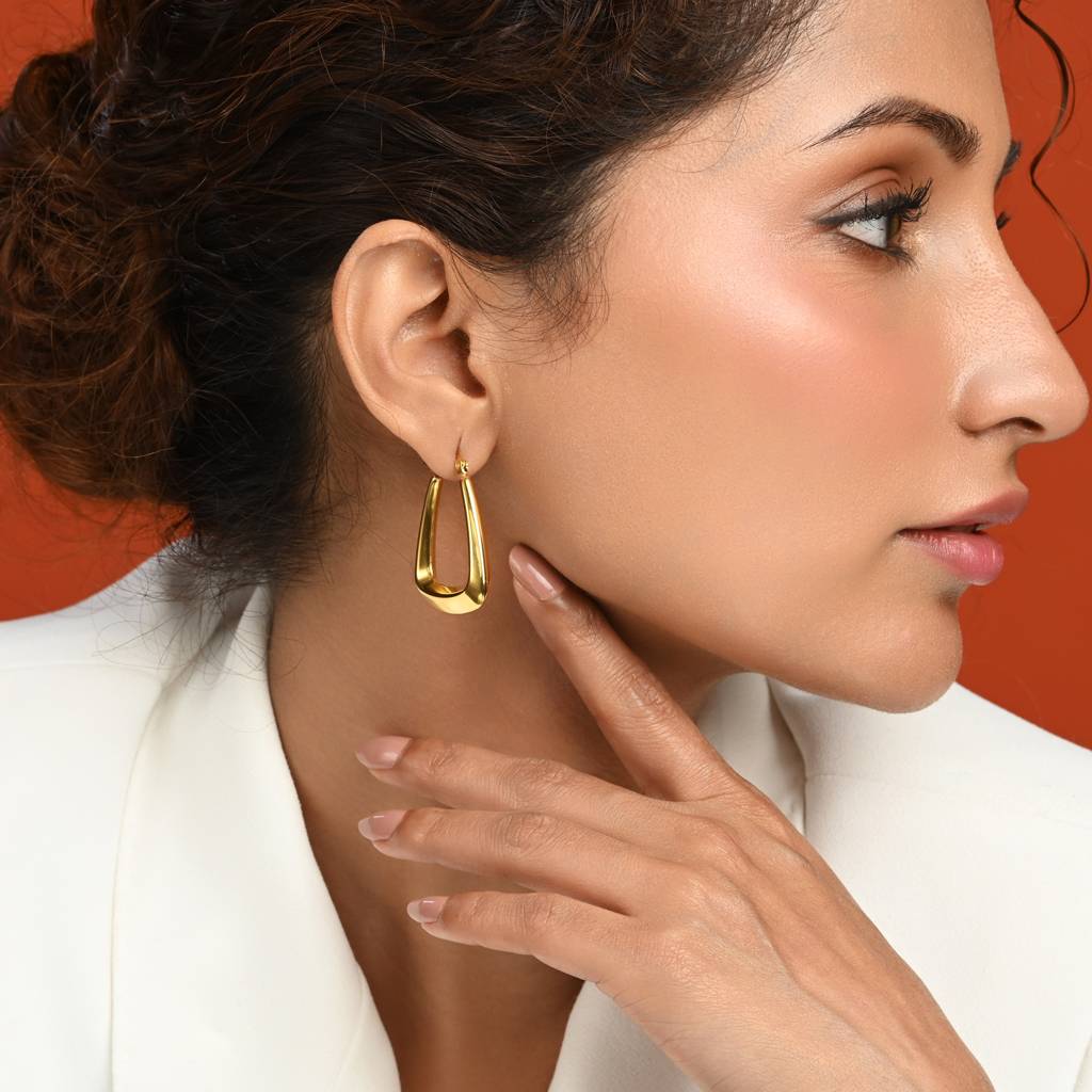 Contemporary V-Shaped Hoop Earrings - 18K Gold Plated High Polish : 100018