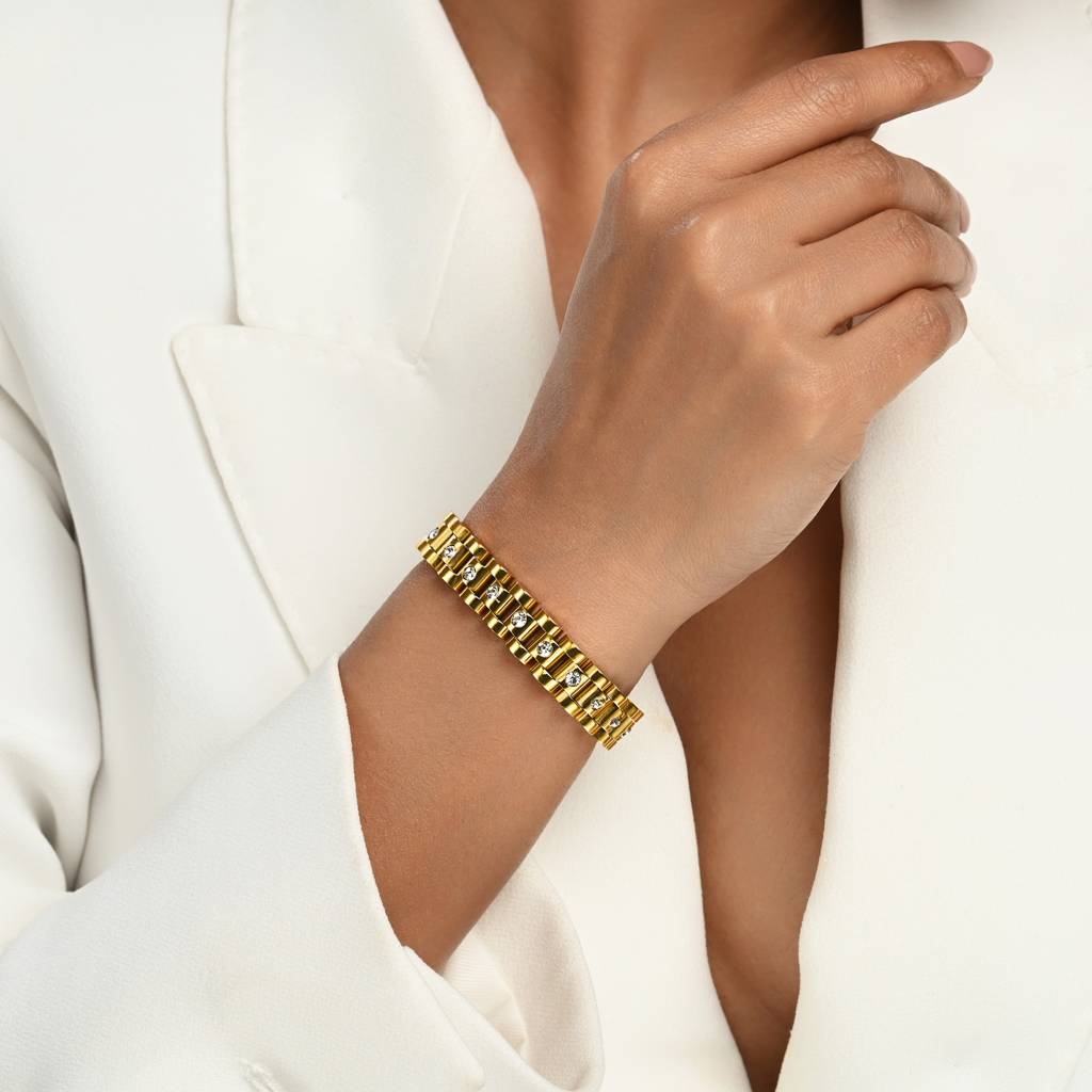 Sparkling Stone Link Bracelet - 18K Gold Plated Watch Band Style : 1000351
