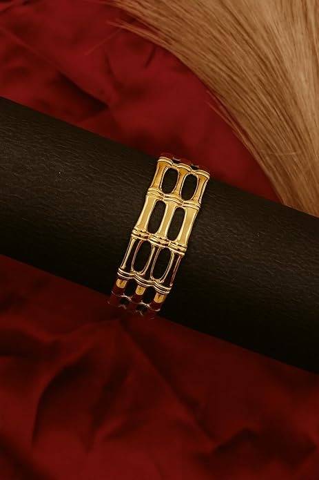 Gold-Plated Chunky Link Cuff Bracelet For Women | Statement Open : AST-BRA-0033