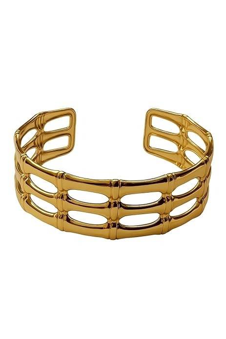 Gold-Plated Chunky Link Cuff Bracelet For Women | Statement Open : AST-BRA-0033