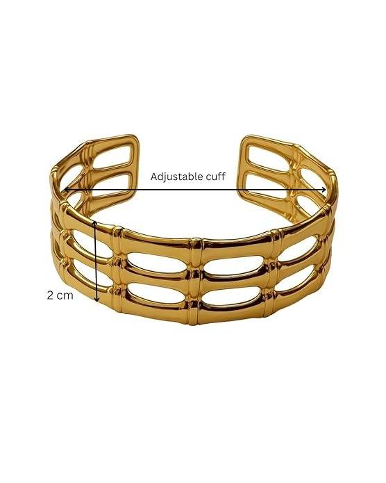 Gold-Plated Chunky Link Cuff Bracelet For Women | Statement Open : AST-BRA-0033