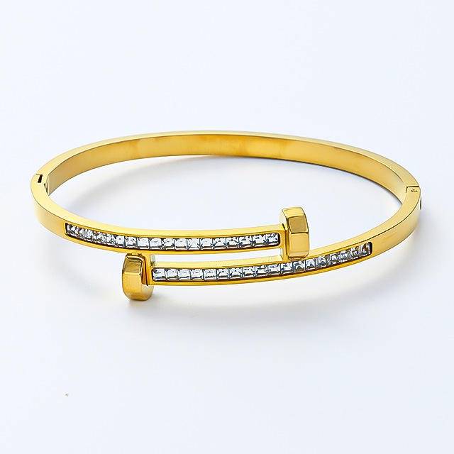 Crystal Nail Gold-Plated Bangle Bracelet For Women : AST-BRA-0045