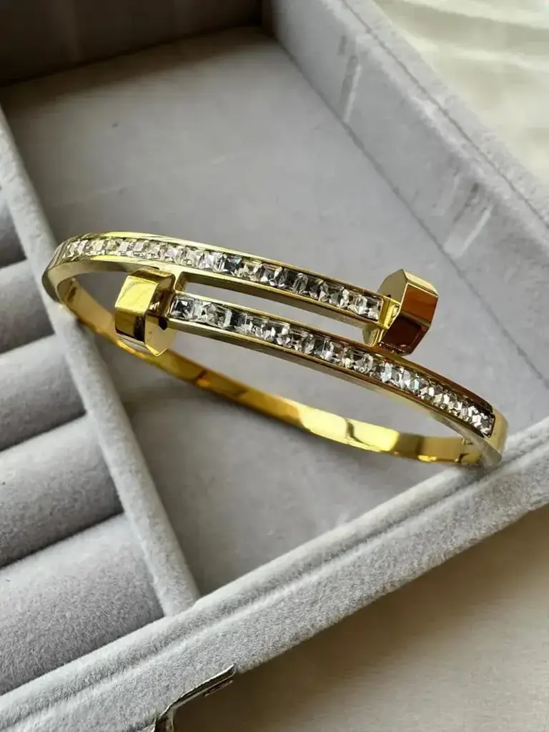 Crystal Nail Gold-Plated Bangle Bracelet For Women : AST-BRA-0045