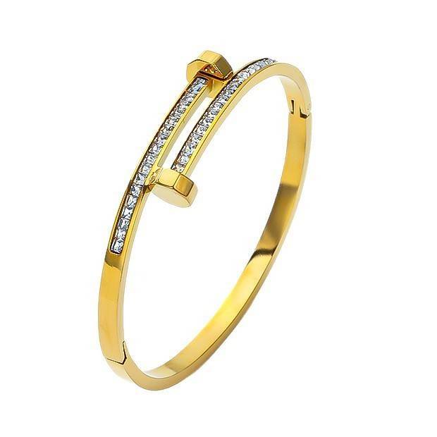 Crystal Nail Gold-Plated Bangle Bracelet For Women : AST-BRA-0045