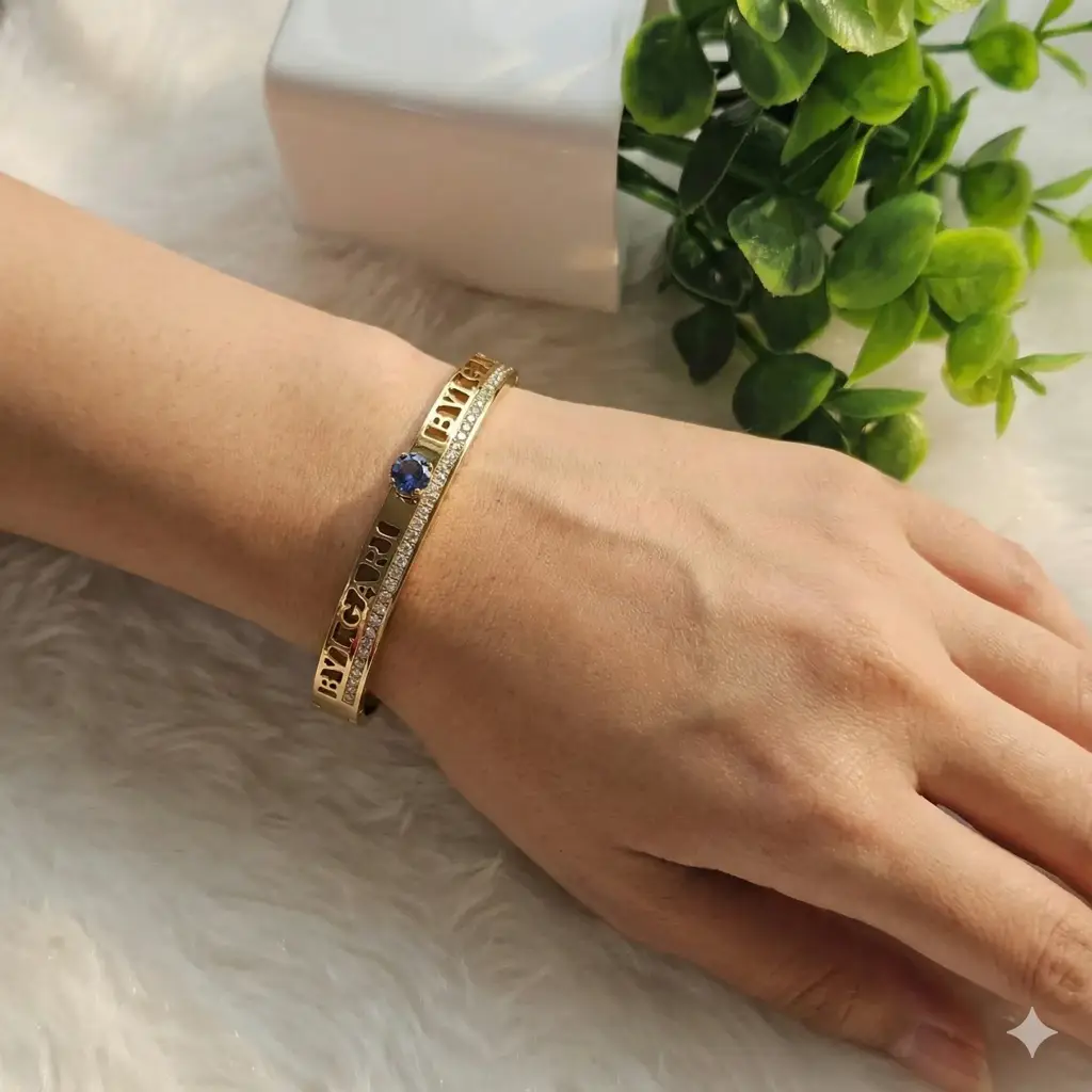 Blue Crystal Accent Gold-Plated Bracelet For Women : AST-BRA-0047