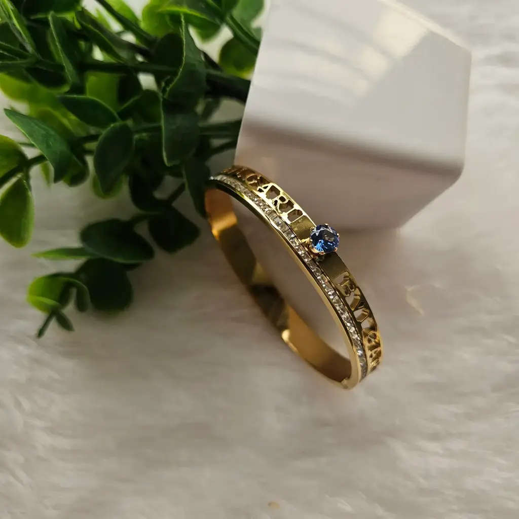 Blue Crystal Accent Gold-Plated Bracelet For Women : AST-BRA-0047