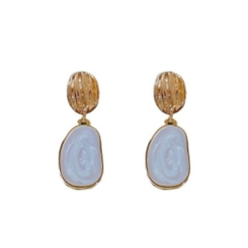 Gold Tone Textured Drop Earrings For Women | White Stone Elegant Earrings : AST-EAR-0130