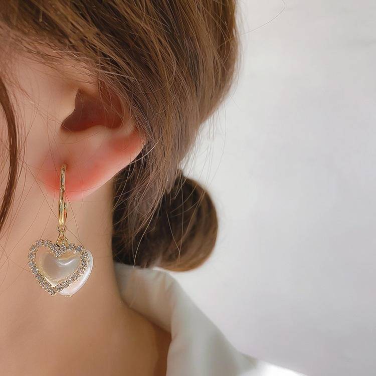 Gold Plated Heart Pearl Drop Hoop Earrings For Women : AST-EAR-0160