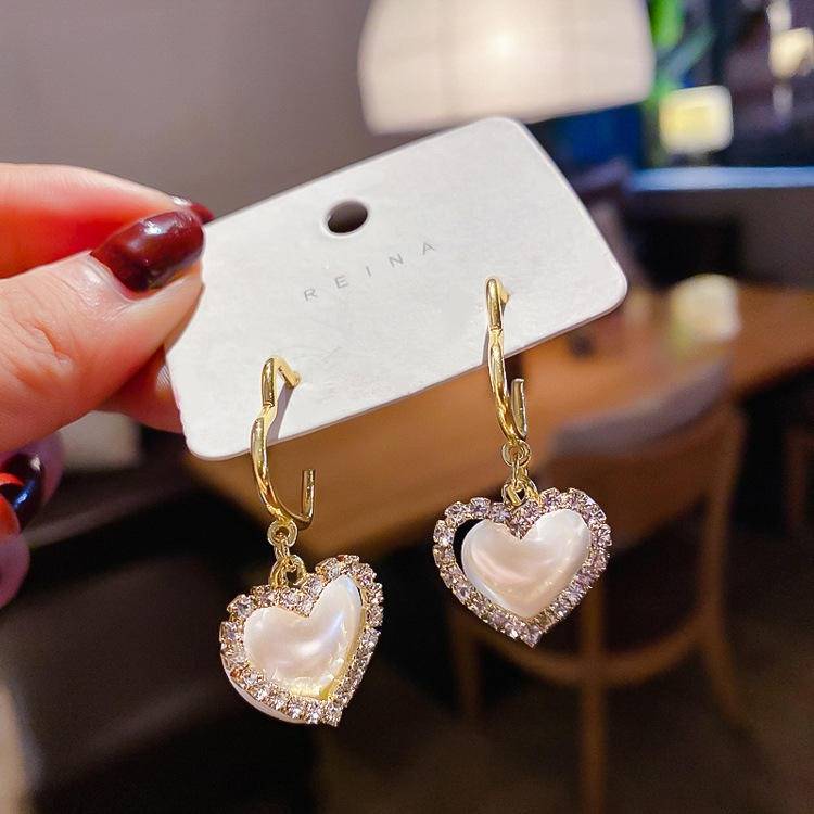 Gold Plated Heart Pearl Drop Hoop Earrings For Women : AST-EAR-0160