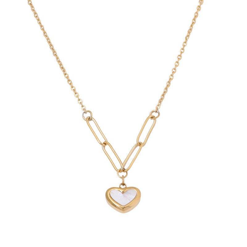Gold-Plated Heart Pendant Necklace For Women | Paperclip Chain Necklace With Shell Heart Charm : AST-NEK-0044