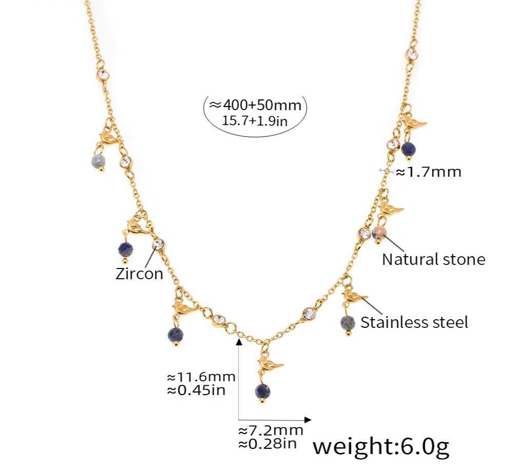 Natural Sapphire Gemstone 18K Gold Plated Charm Necklace : 100024