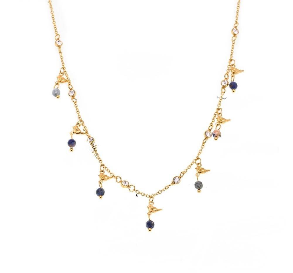 Natural Sapphire Gemstone 18K Gold Plated Charm Necklace : 100024