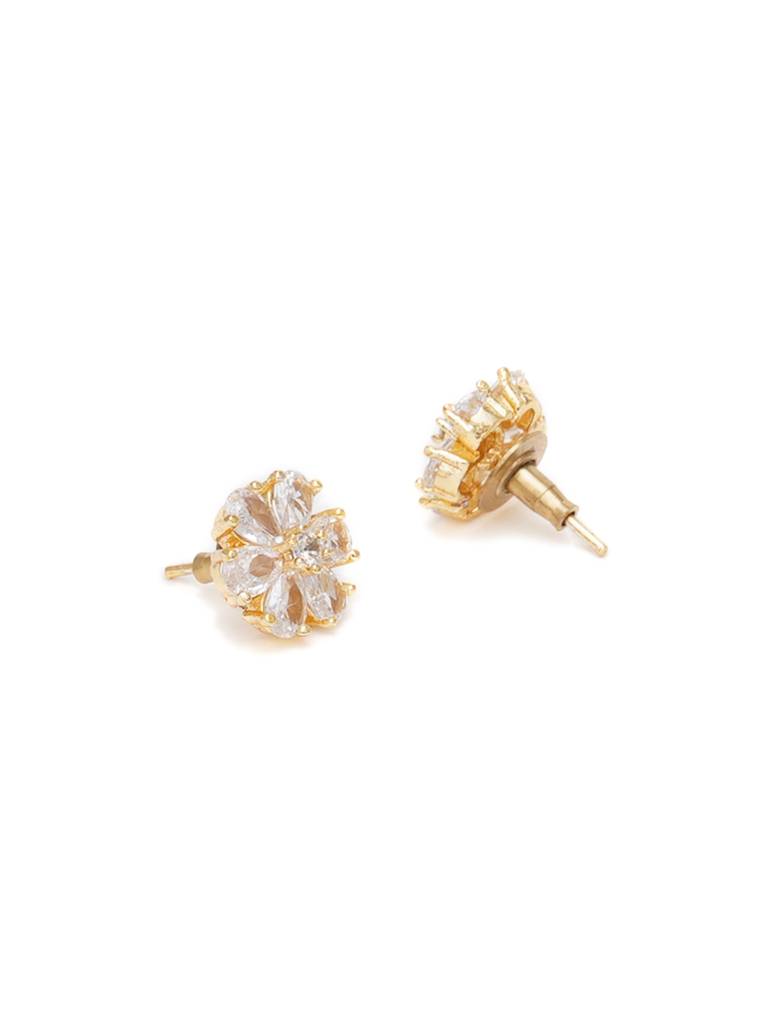Golden Crystal Flower Stone Studs : RRAUG23-56