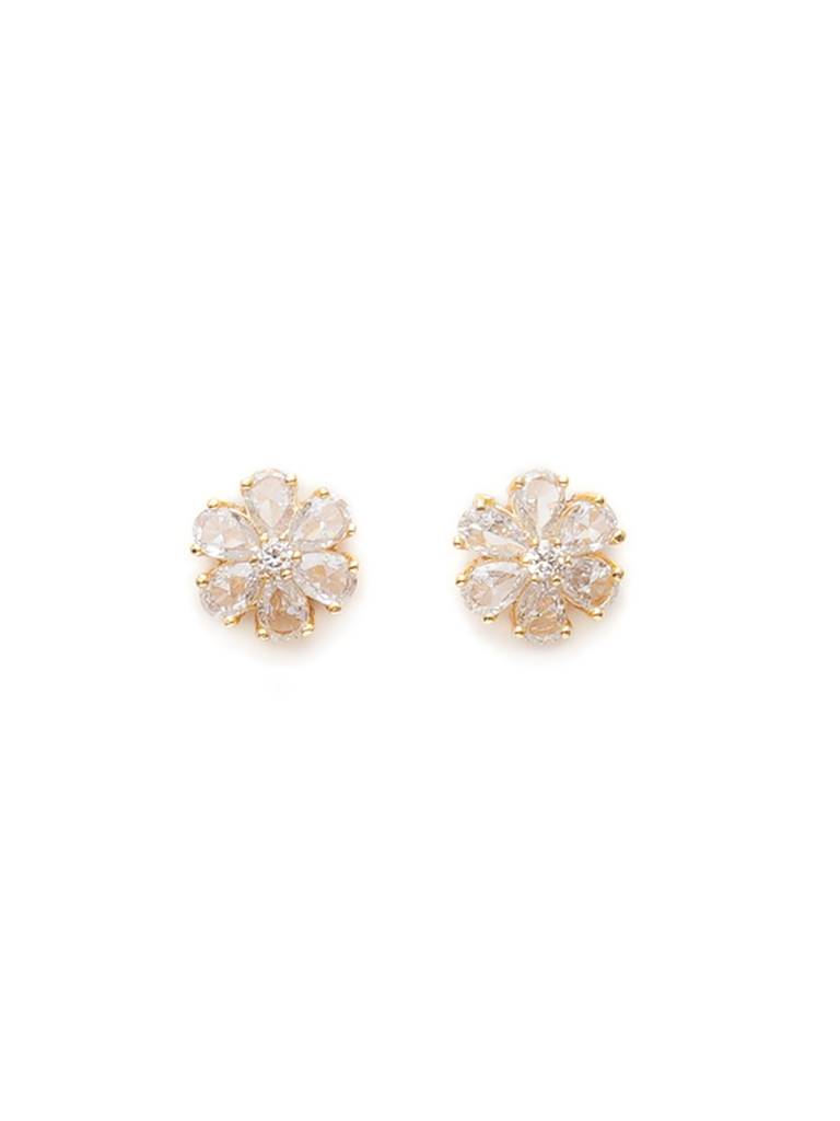 Golden Crystal Flower Stone Studs : RRAUG23-56