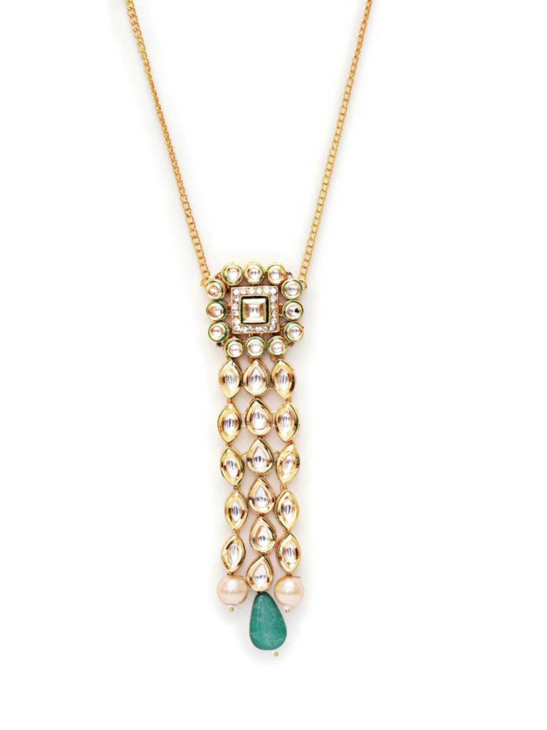 Waterfall Long Kundan Necklace In Gold Chain : RRAUG23-73