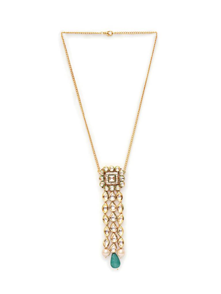Waterfall Long Kundan Necklace In Gold Chain : RRAUG23-73