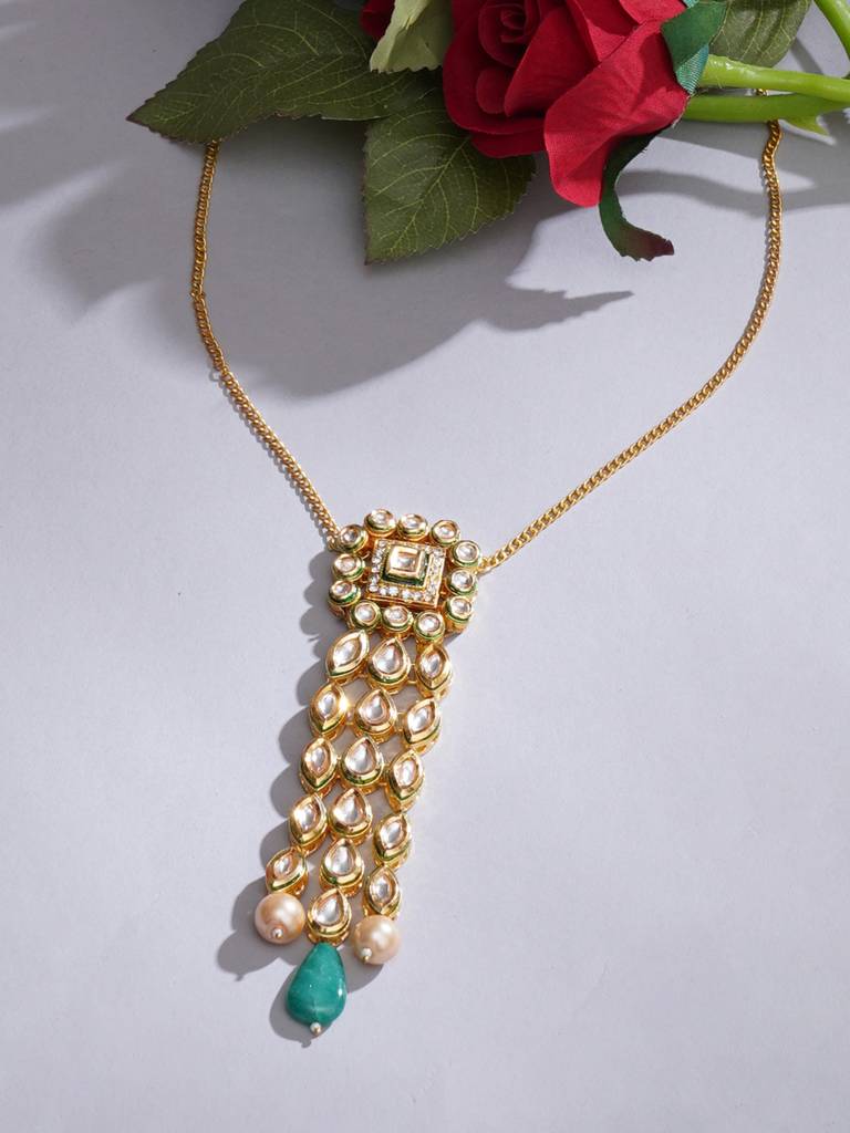Waterfall Long Kundan Necklace In Gold Chain : RRAUG23-73