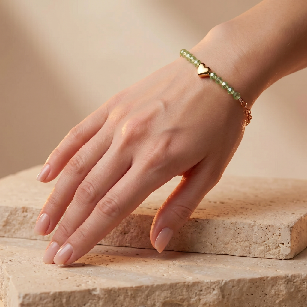 Serene Love: Gold Chain & Mint Green Crystal Heart Bracelet : AV-BRC-MINT-017