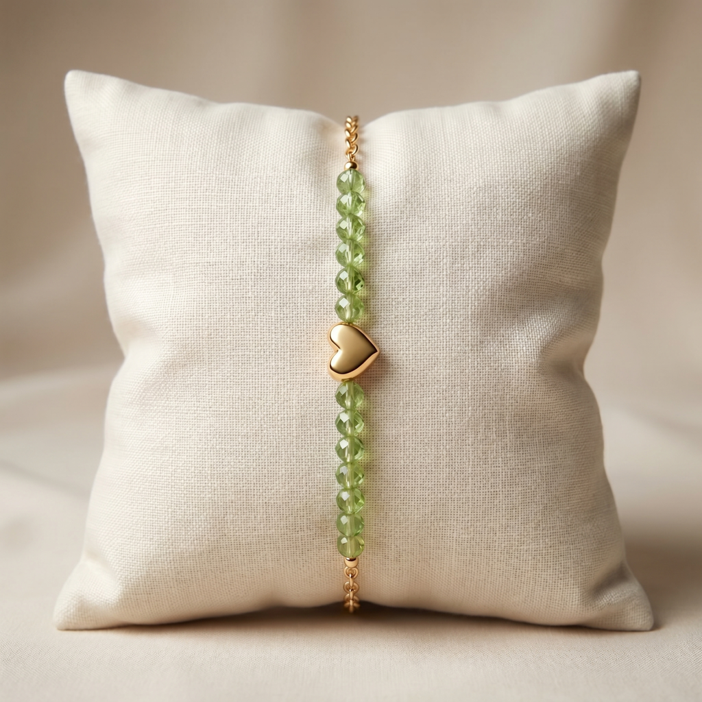 Serene Love: Gold Chain & Mint Green Crystal Heart Bracelet : AV-BRC-MINT-017