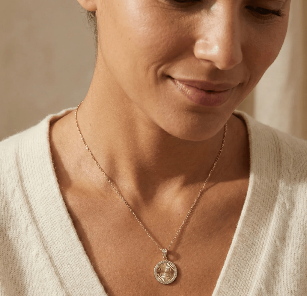 Radiant Sunburst Pendant Necklace – Gold Vermeil With Crystal Halo : AV-NEC-SUN-HALO-0153