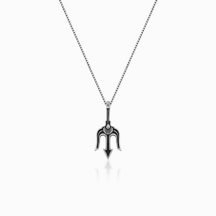 Oxidised Silver Trishul Pendant With Box Chain For Him : AVPD0162