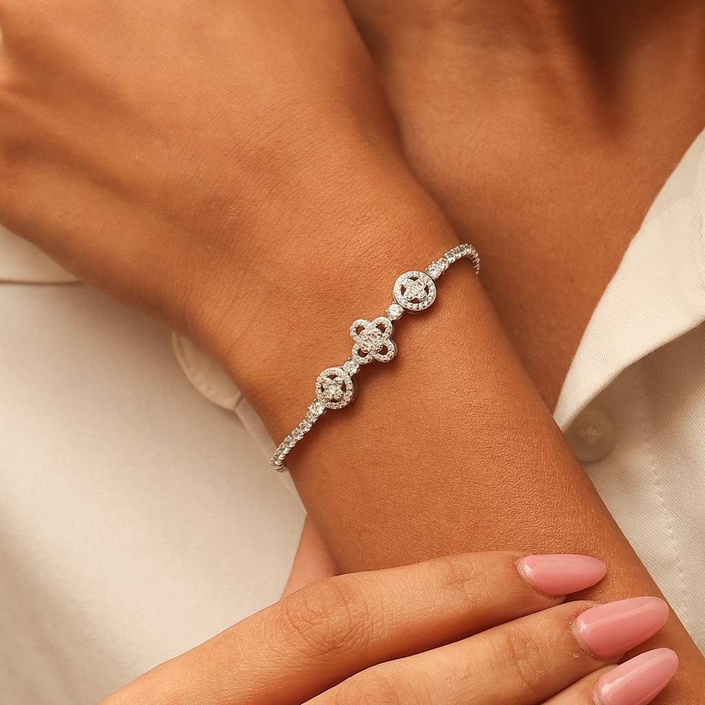 Elegant Diamond Silver Bracelet (Adjustable) : B023