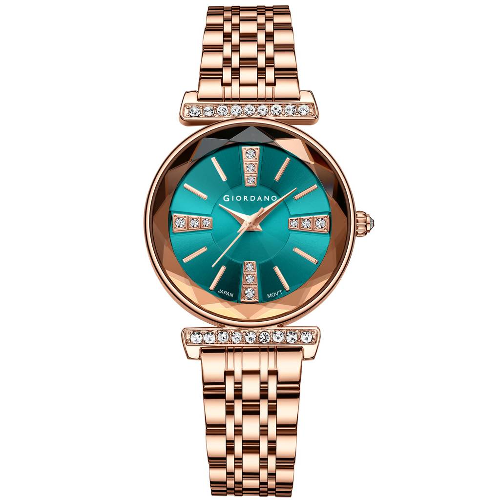 Giordano Stylish Diamond Studded Analog Wrist Watch For Women With Elegant Diamond Cut Glass And Glass Coated St : GZ-60084-22