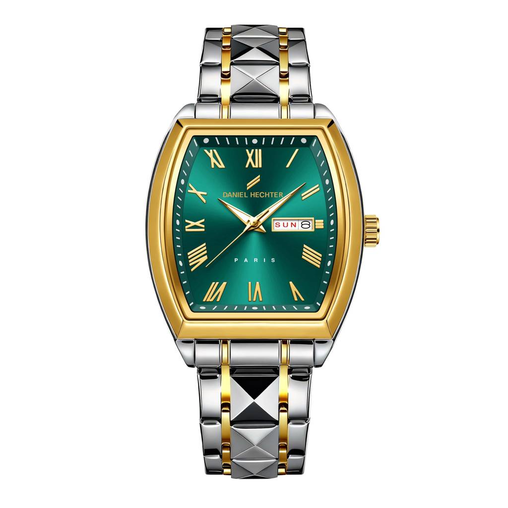 Daniel Hechter Duroc Collection Luxury Watch For Men With Roman Indices, Day-Date Display And Two-Tone Studded St : DHM1025-33