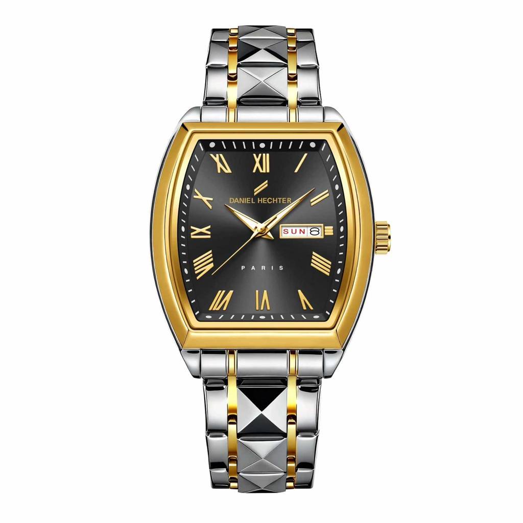 Daniel Hechter Duroc Collection Luxury Watch For Men With Roman Indices, Day-Date Display And Two-Tone Studded St : DHM1025-11