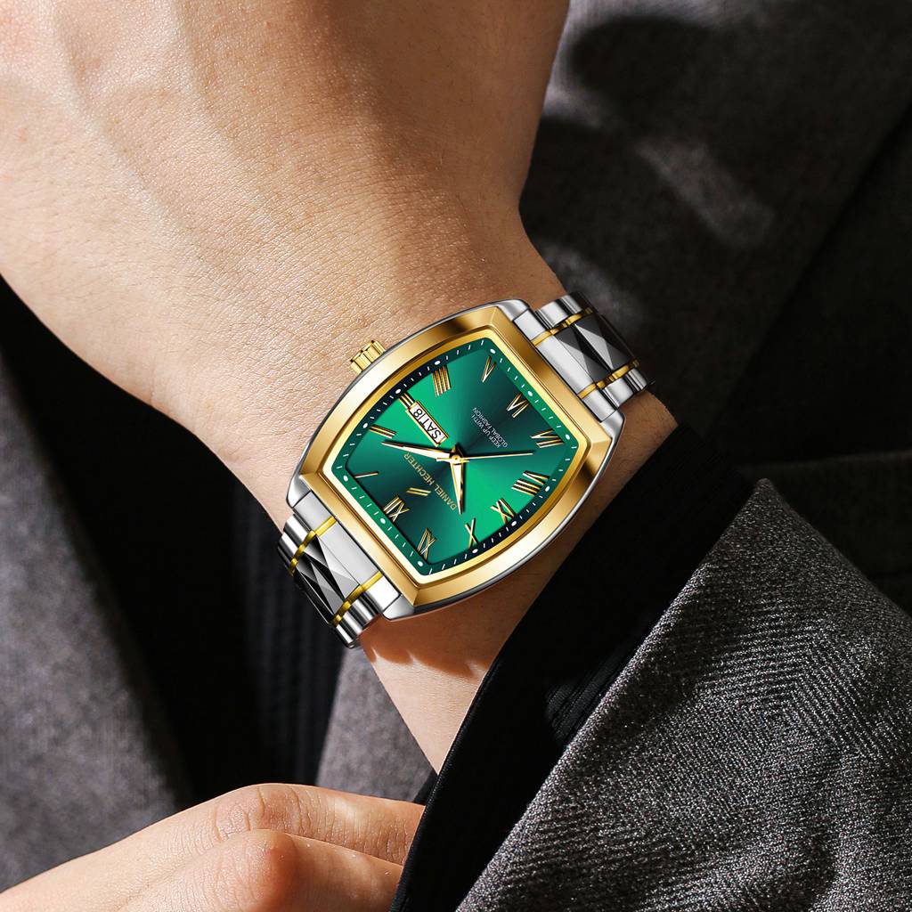 Daniel Hechter Duroc Collection Luxury Watch For Men With Roman Indices, Day-Date Display And Two-Tone Studded St : DHM1025-33