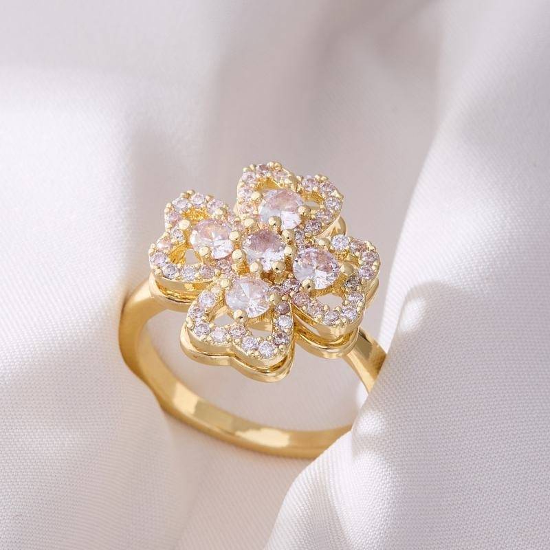 Gold-Plated Floral Blossom Ring With Sparkling Pink & Clear Cz Stones – Adjustable Statement Fashion Jewelry Fo : B5-JUK4-55MM