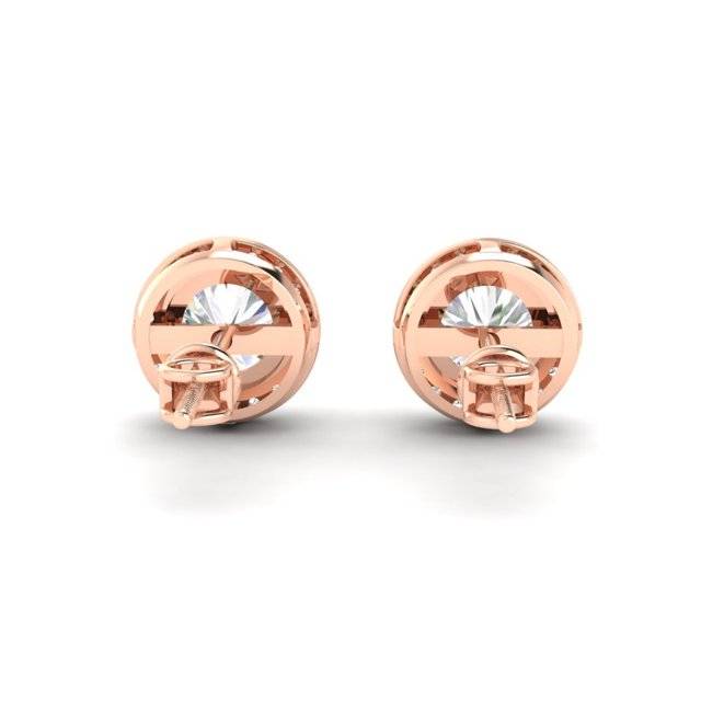 Round Cut Moissanite Halo Stud Earrings 14K Gold Plated : FJ_082