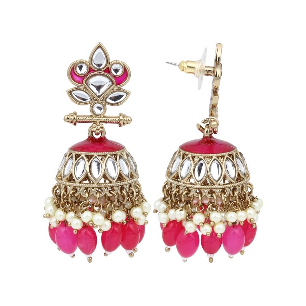 Gold Plated Kundan & Meenakari Jhumka Earrings : S24FAER411PNK