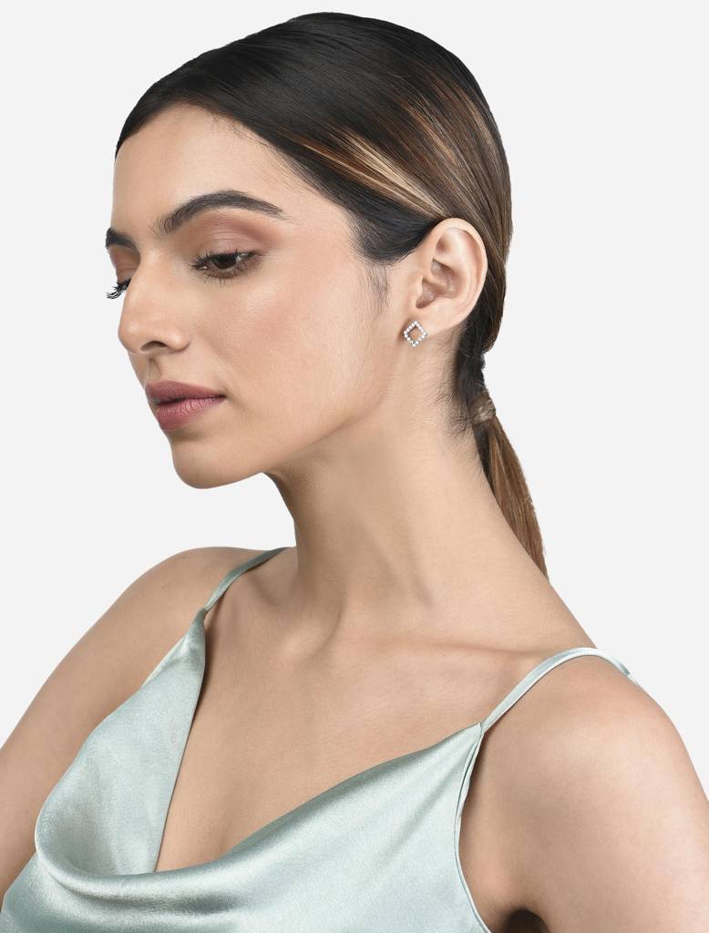 925 Silver Zircon Frame Earrings