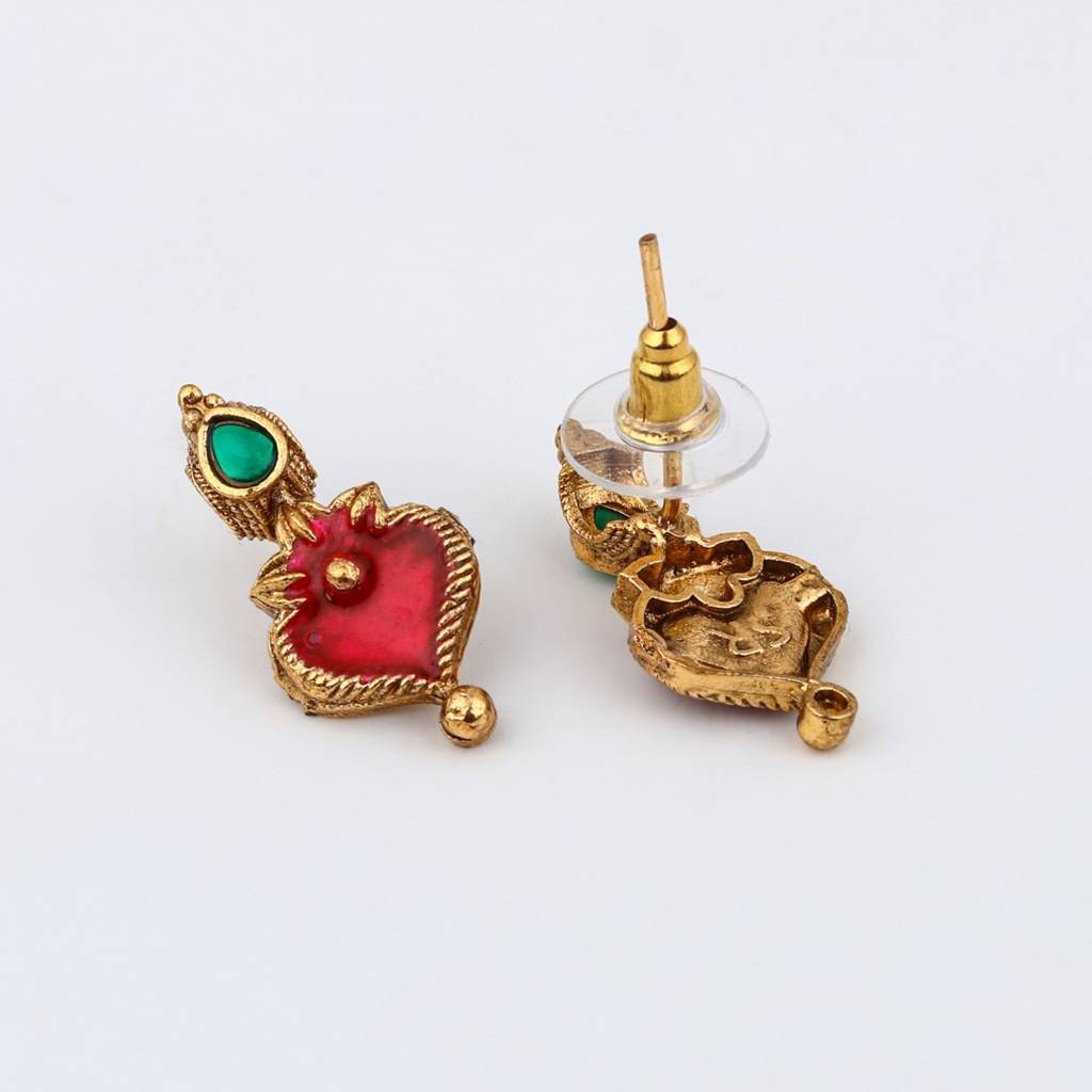 Red Meenakari Floral Alloy Necklace Set : S24FANKS545RED