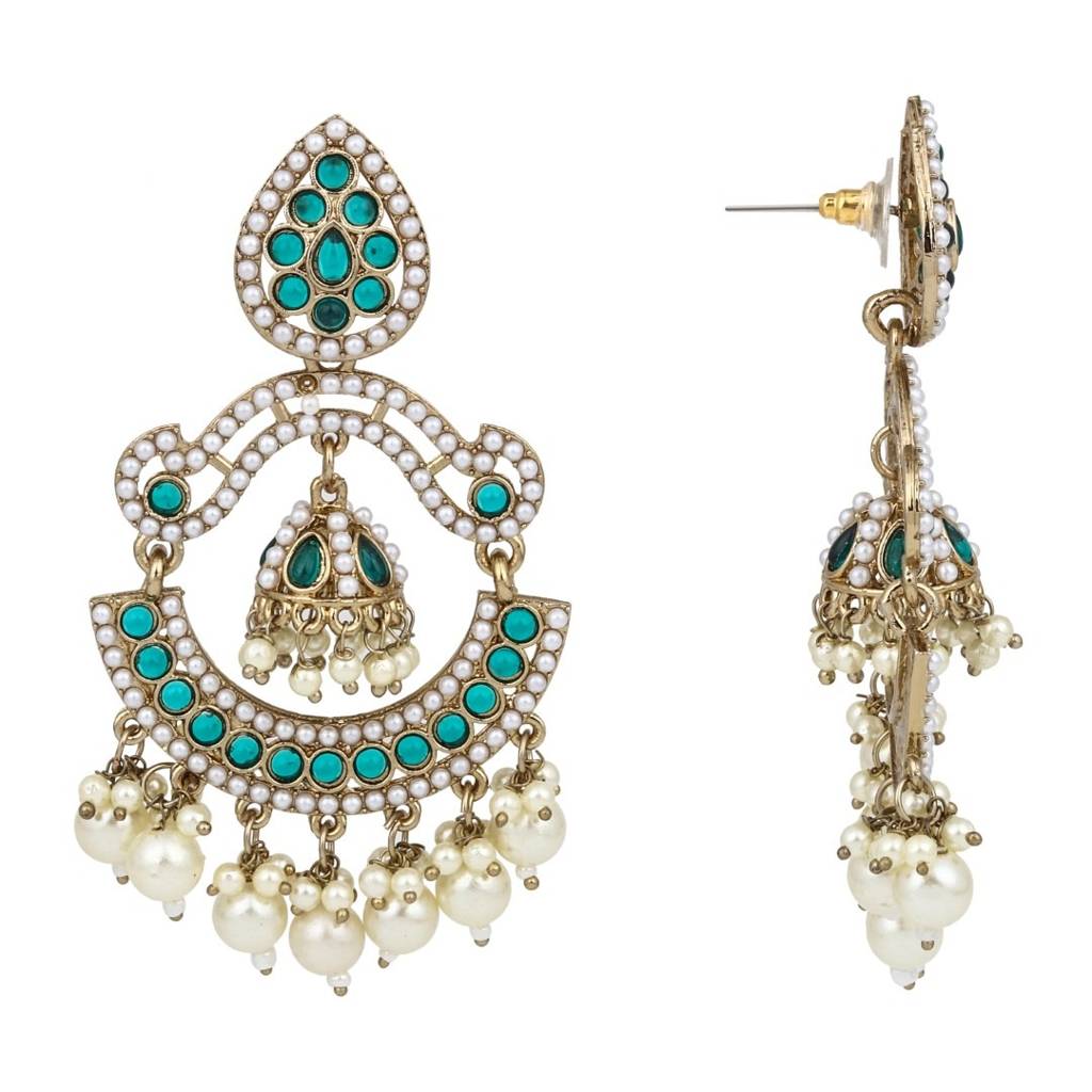 Gold Plated Stone & Beads Chandbali Earring : S24KCER438GRN