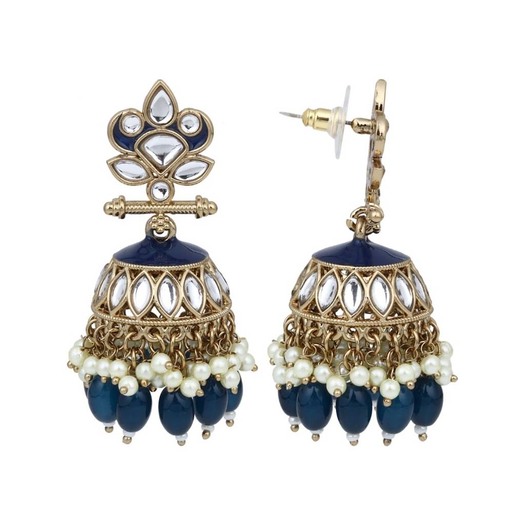 Gold Plated Kundan & Meenakari Jhumka Earrings : S24FAER411BLU