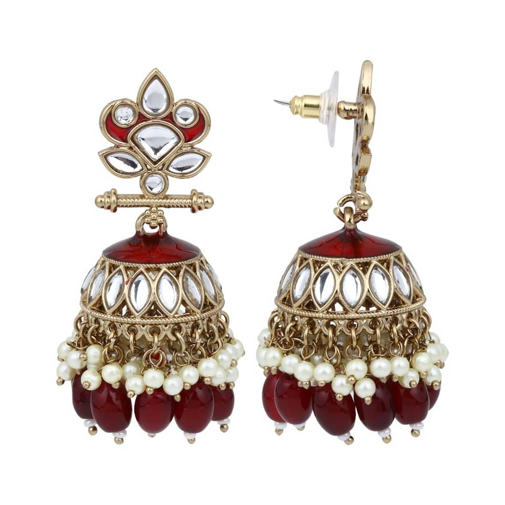 Gold Plated Kundan & Meenakari Jhumka Earrings : S24FAER411RED