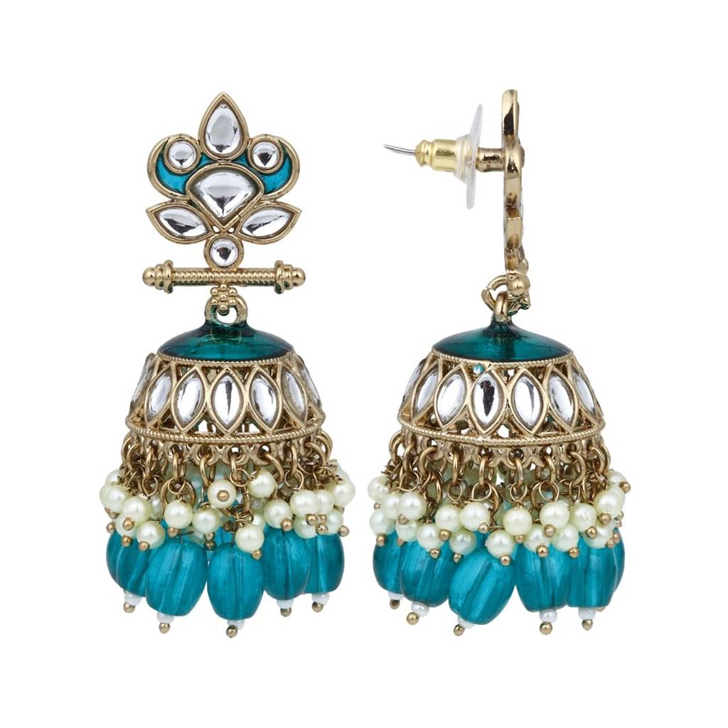 Gold Plated Kundan & Meenakari Jhumka Earrings : S24FAER411TEA