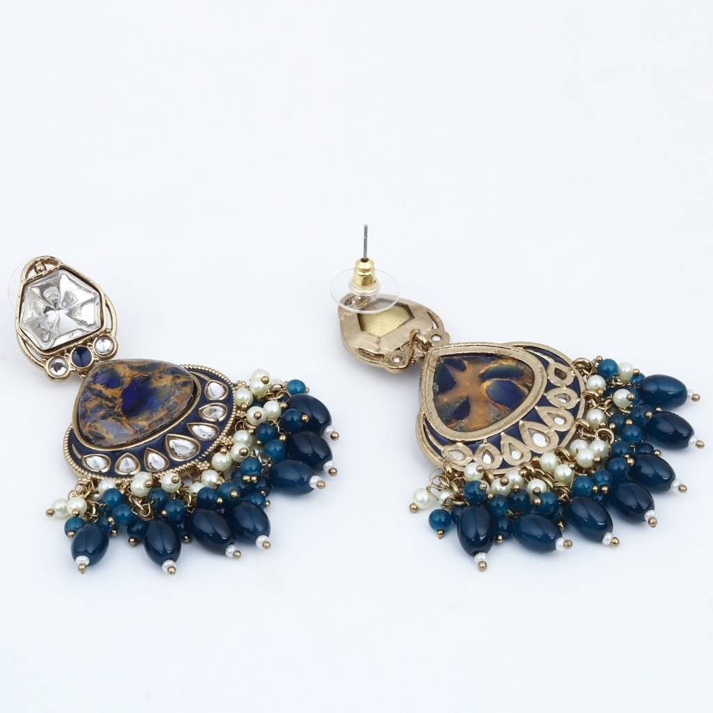 Gold Plated Two Tone Drop Earring : S24FAER405BLU