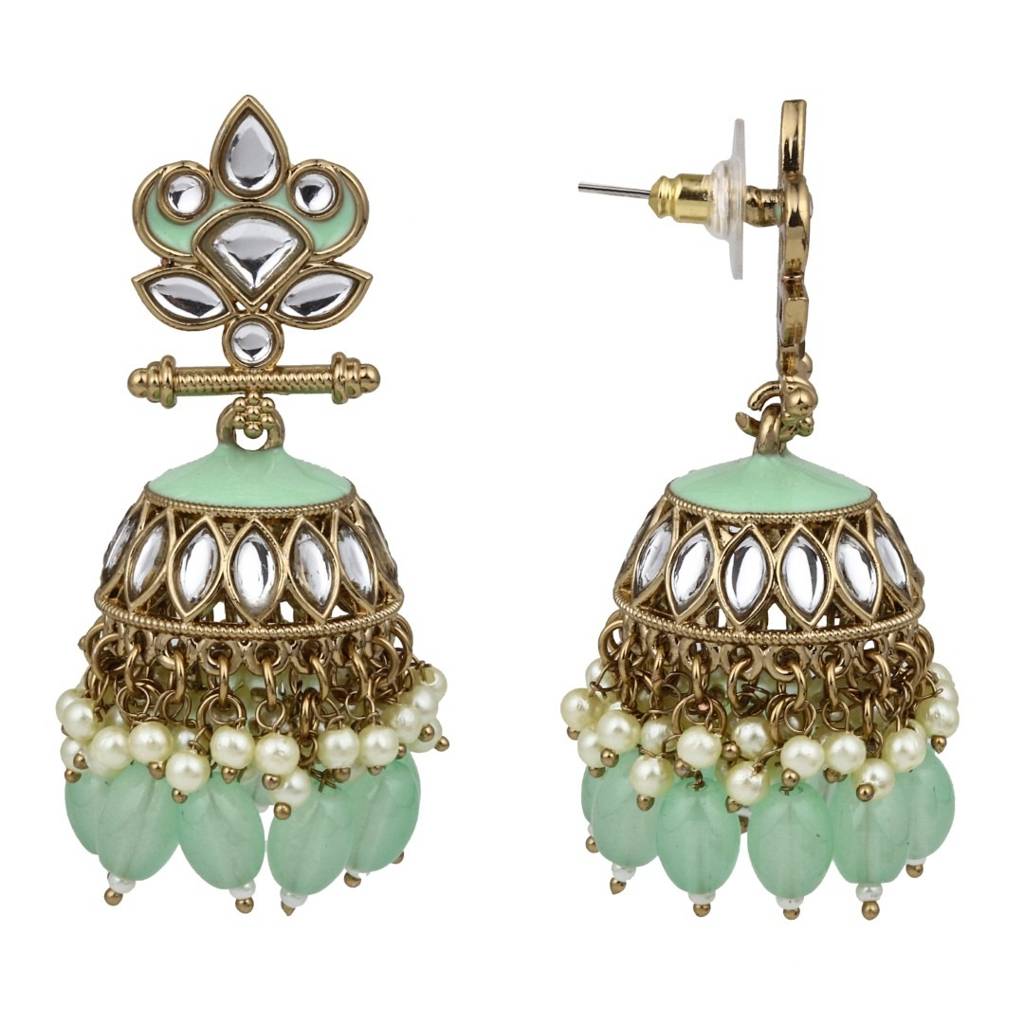 Gold Plated Kundan & Meenakari Jhumka Earrings : S24FAER411SGRN