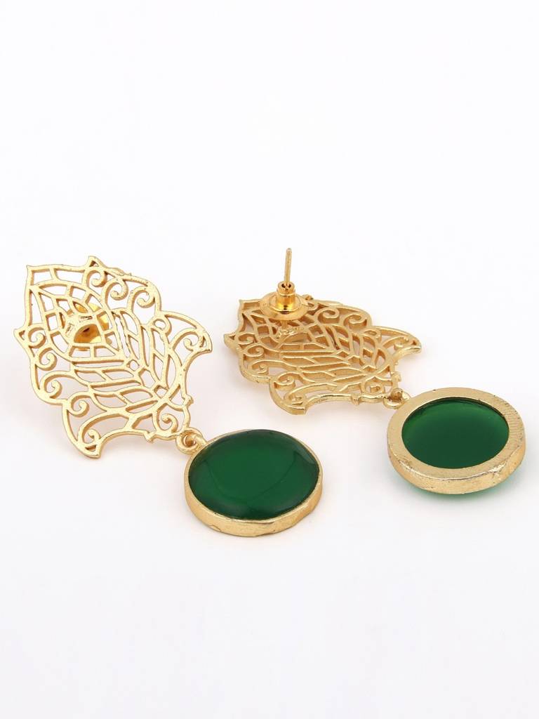 Gold Filigree Stone Drop Earrings : S24JJER210GRN
