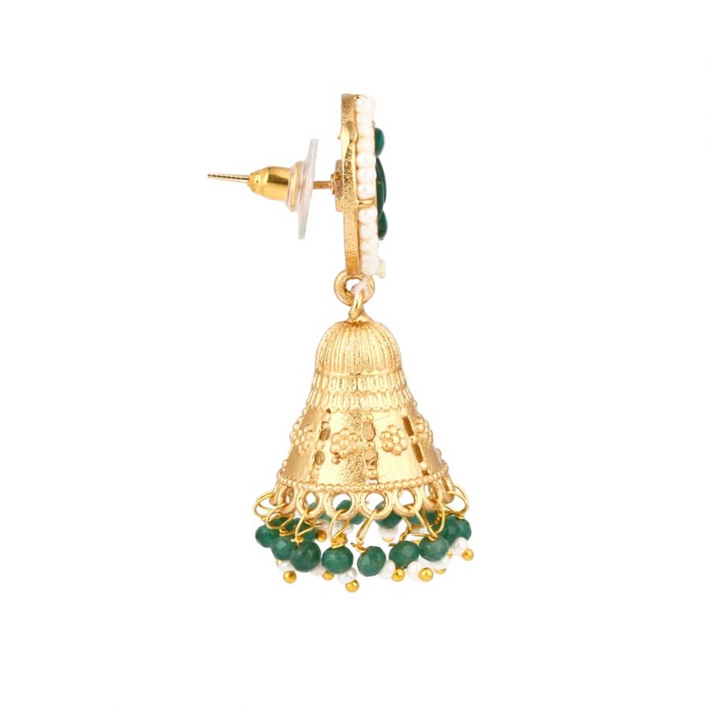 Gold Plated,Beads & Brass Necklace & Earring Set : S24AJNKS359GRN