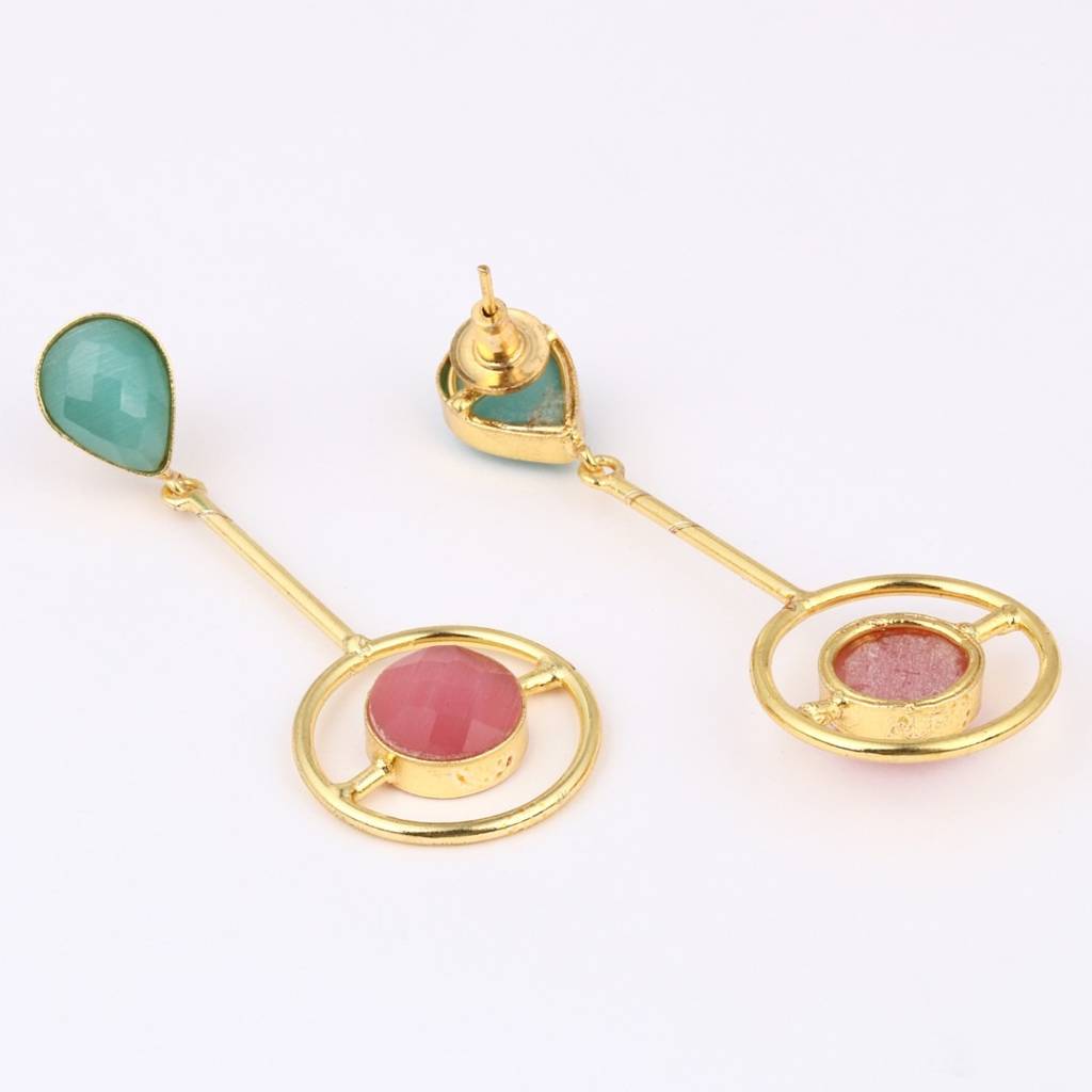 Gold Plated Multi Coloured Stone Drop Earring : S24DJER332GLD