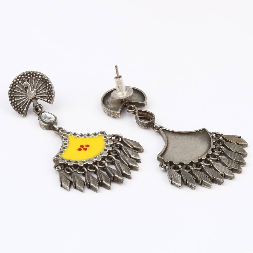 Silver Oxidised Finish Hand Painted Drop Earring : S24DJER314YLW
